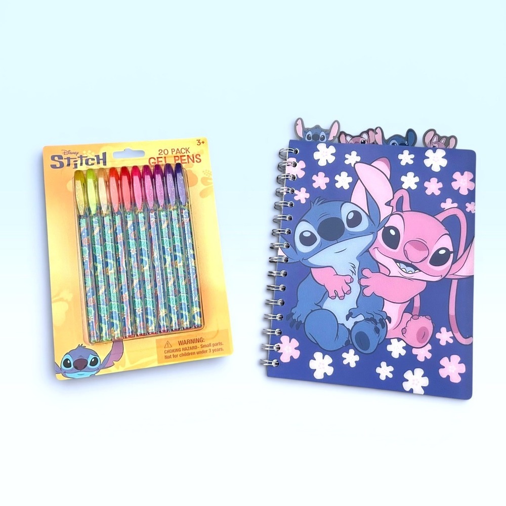 Disney Lilo & Stitch Journal and 20 Pack Glitter Gel Pens Stationery Set New